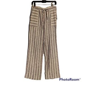 Linen Blend Lightweight Wide Leg Striped Pants Laundry by Shelli Segal - Size 4